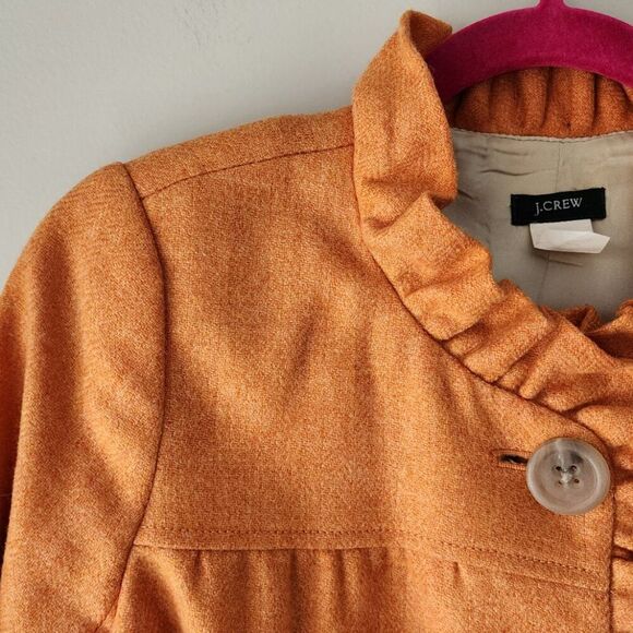 J. Crew Wool Ruffle Blazer | 2P | Orange Lined Jacket, Pockets, Buttons RN77388 - Picture 2 of 11
